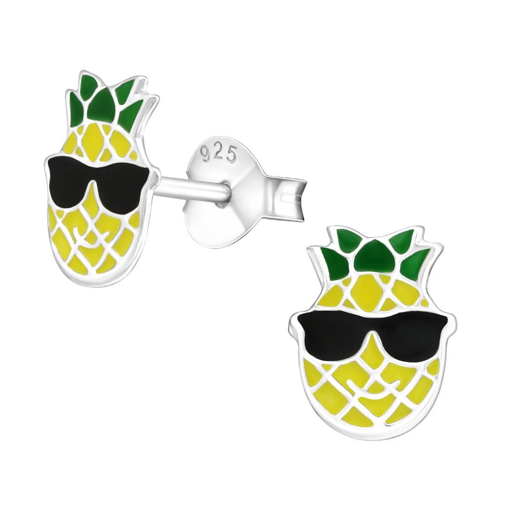 Zilveren kinderoorbellen happy ananas met emaille, Ophalen of Verzenden, Nieuw, Oorbellen