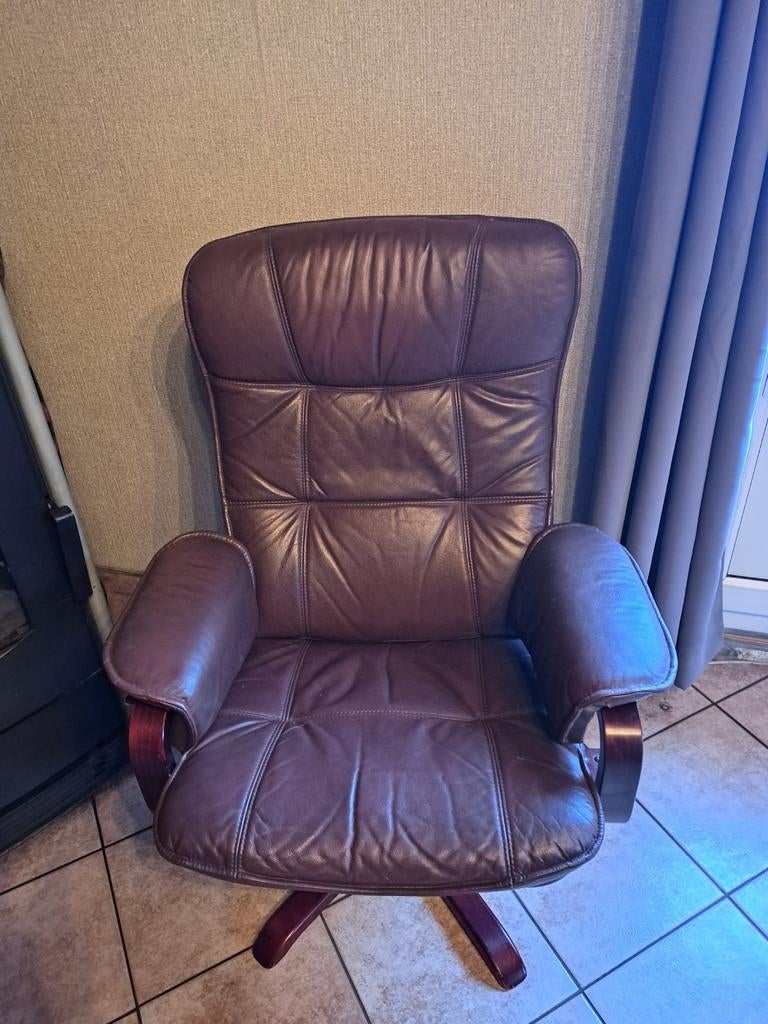 Fauteuil relax avec  repose pieds, Ophalen, Leer