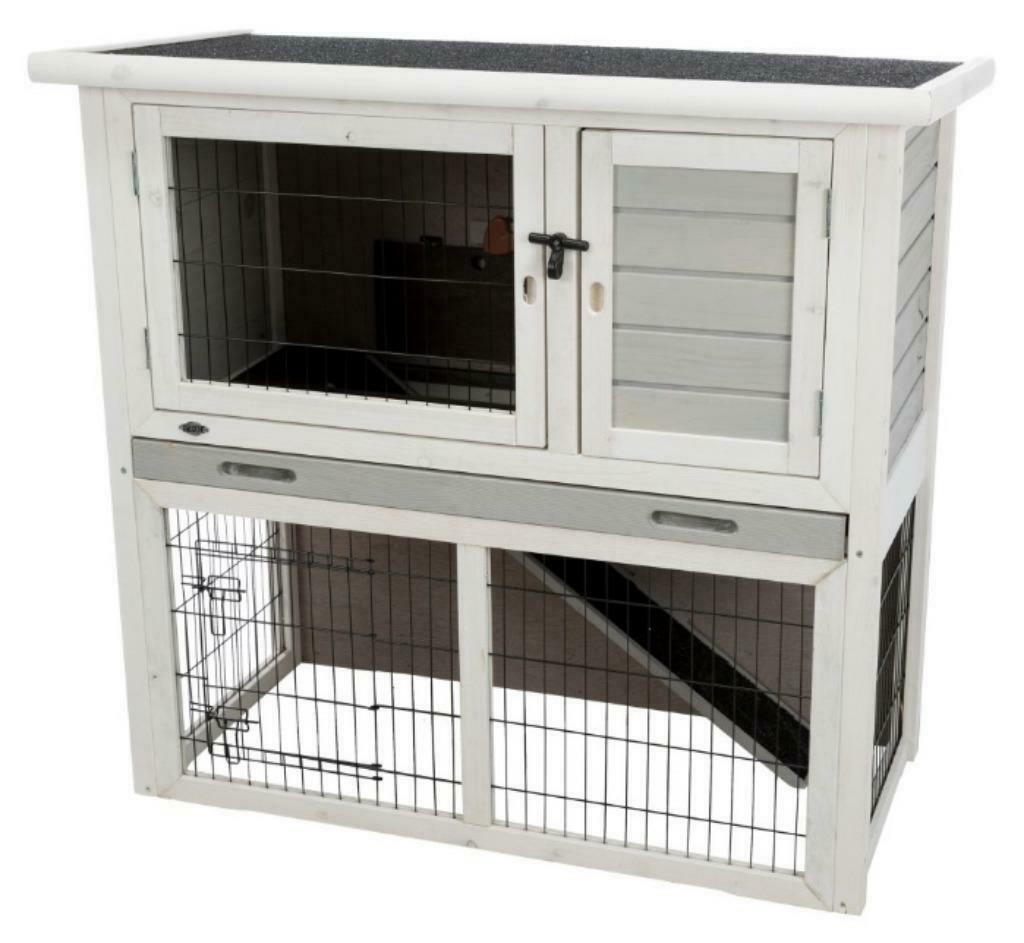 Clapier à Lapins en Bois Natura Gris-Blanc, Neuf, 90 cm ou plus, Niche, 75 à 110 cm
