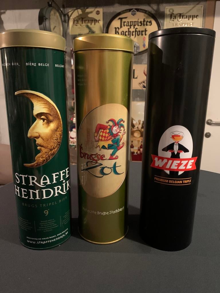 2 blikken kokers - Wieze Triple/Brugse Zot, Ophalen, Zo goed als nieuw, Overige, Overige merken