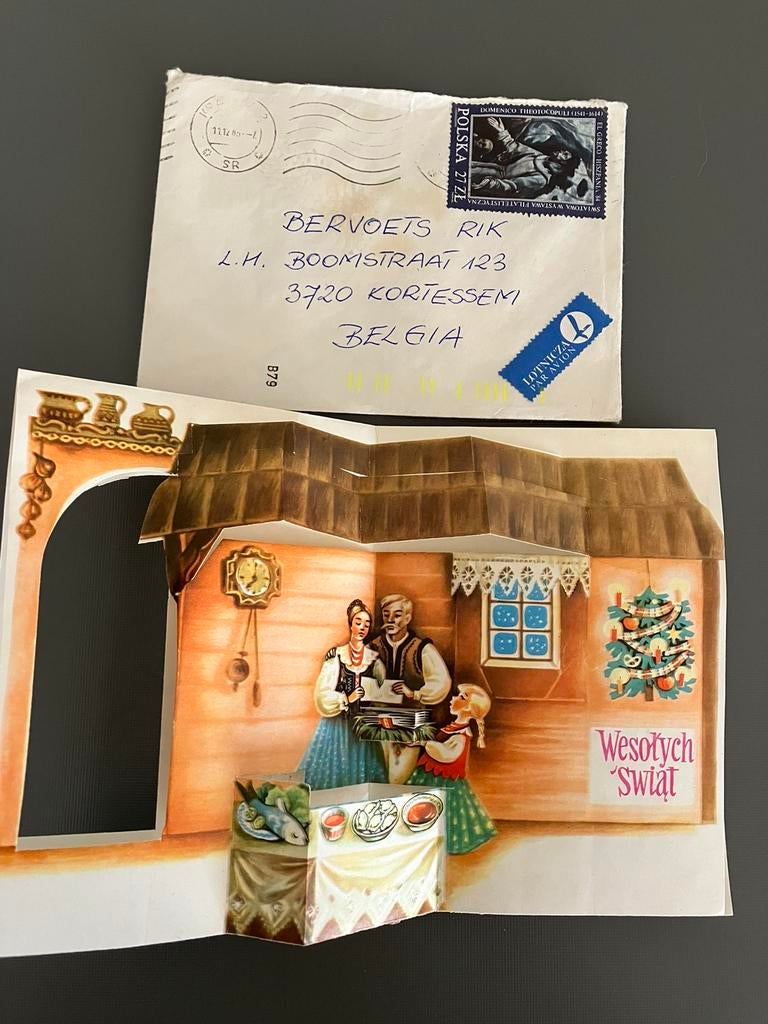 Oude KERSTkaart met RELIËF, Polen 1986., Verzamelen, Ophalen of Verzenden