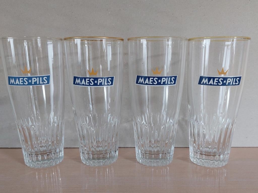 4 glazen Maes Pils bierglazen 25cl maes ribbelglazen, Verzamelen, Ophalen of Verzenden, Bierglas