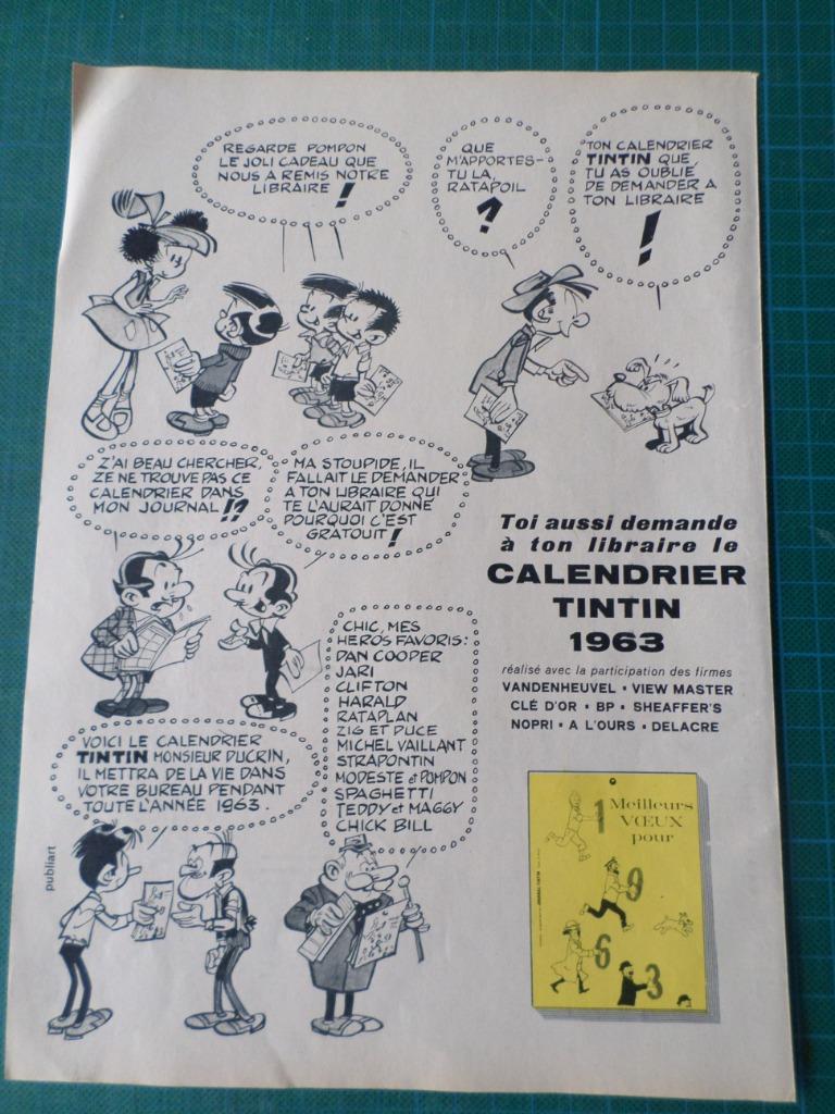 Tintin - publ. papier calendrier Tintin (Attanasio) - 1963, Enlèvement ou Envoi, Tintin, Utilisé, Autres types