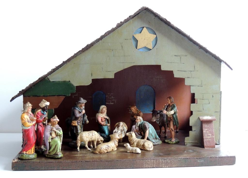 Kerststal met figuurtjes (16 delig) uit de jaren '50, Ophalen