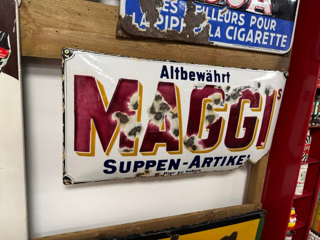 Groot MAGGI emaille reclamebord, Ophalen of Verzenden