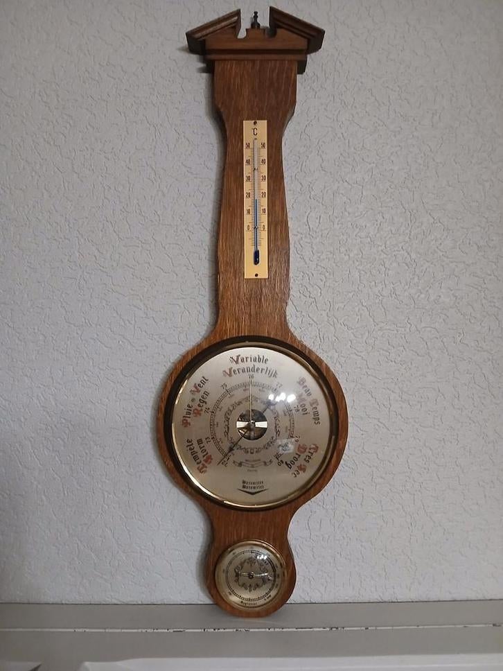 3-delige houten barometer., Ophalen, Zo goed als nieuw, Barometer