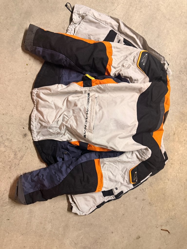Macna all-weather motorjas grijs/oranje/zwart met protectie, Ophalen, Jas | textiel, Dames, Tweedehands