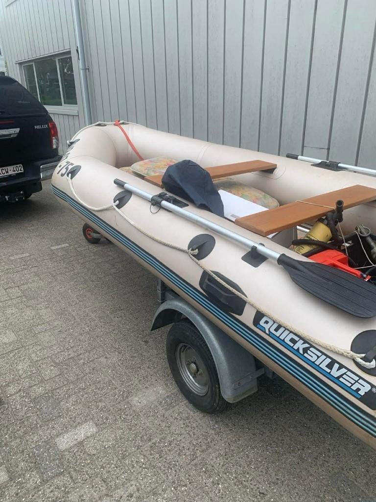 Complete Set: Quicksilver QS380 + 9.9 PK Johnson + Trailer, Watersport en Boten, Ophalen, Quicksilver, Gebruikt, Hout