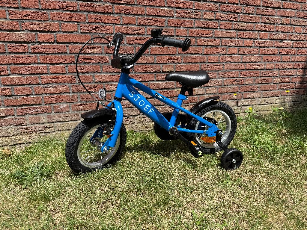 SJOEF Race Jongensfiets 12 Inch Blauw, Ophalen, Terugtraprem, Zijwieltjes, Nieuw