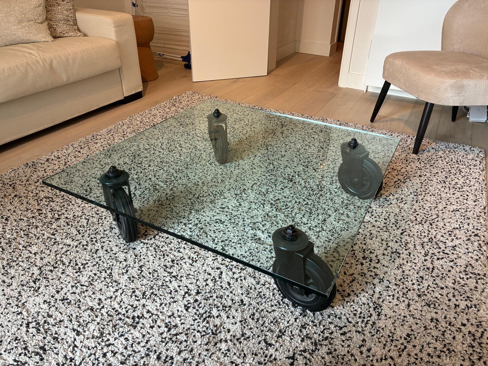 Fontana arte glazen tafel 100x100cm salontafel, Huis en Inrichting, Ophalen, 100 tot 150 cm, 100 tot 150 cm, Glas
