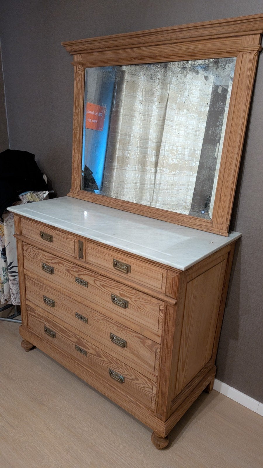 Antieke/vintage commode met marmer blad en spiegel, Ophalen