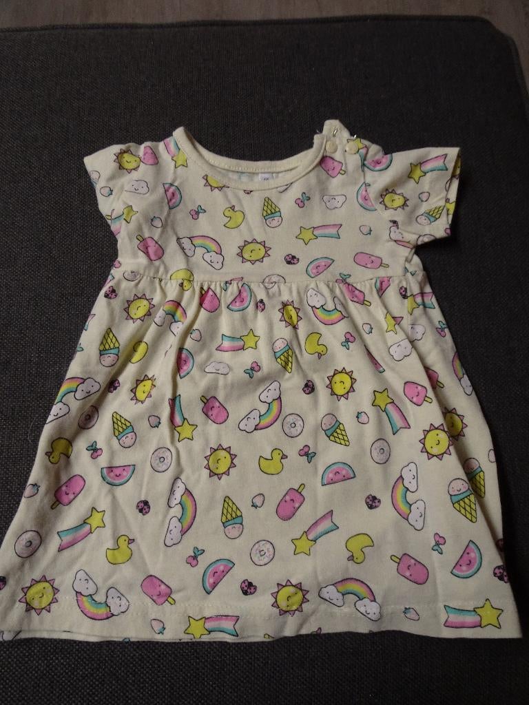 Zachtgeel jurkje met zomerse print (Zeeman) Maat 68, Zeeman, Meisje, Jurkje of Rokje, Ophalen of Verzenden