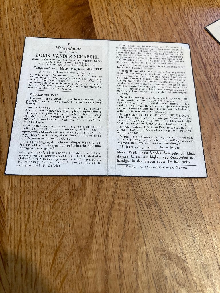 Oorlogsslachtoffer wo2, oostende, Breedene, ‘45, Verzamelen, Verzenden, Bidprentje