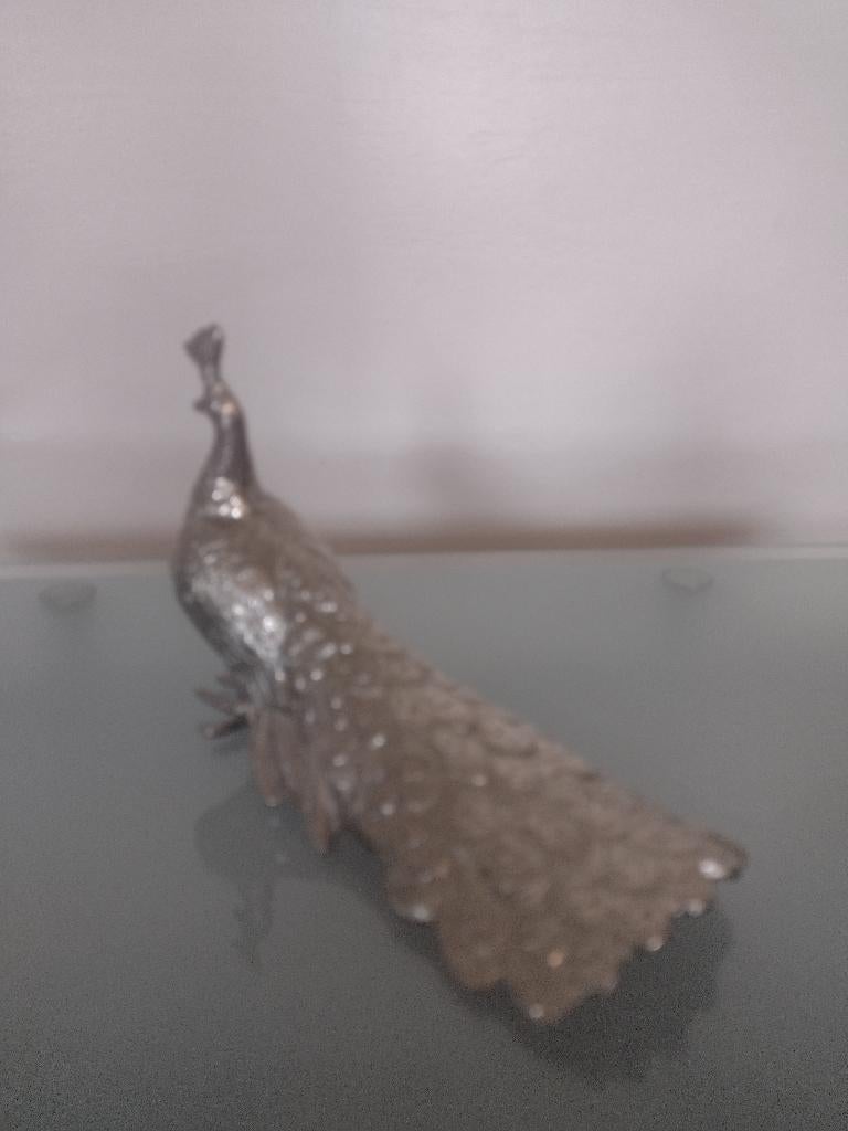 vintage verzilverd pauwenbeeldje, Antiek en Kunst, Ophalen, Zilver