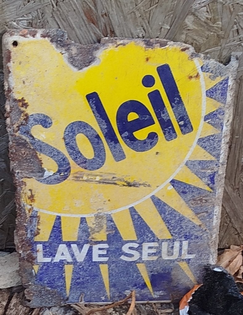 Plaque émaillée Soleil lave seul, Enlèvement