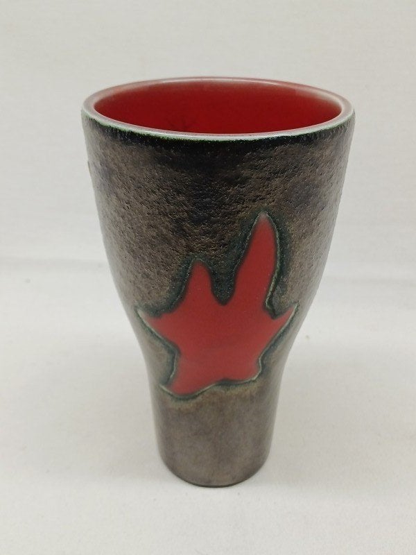 Vase vintage en céramique bicolore rouge/noir Elchinger 1950, Antiquités & Art, Envoi
