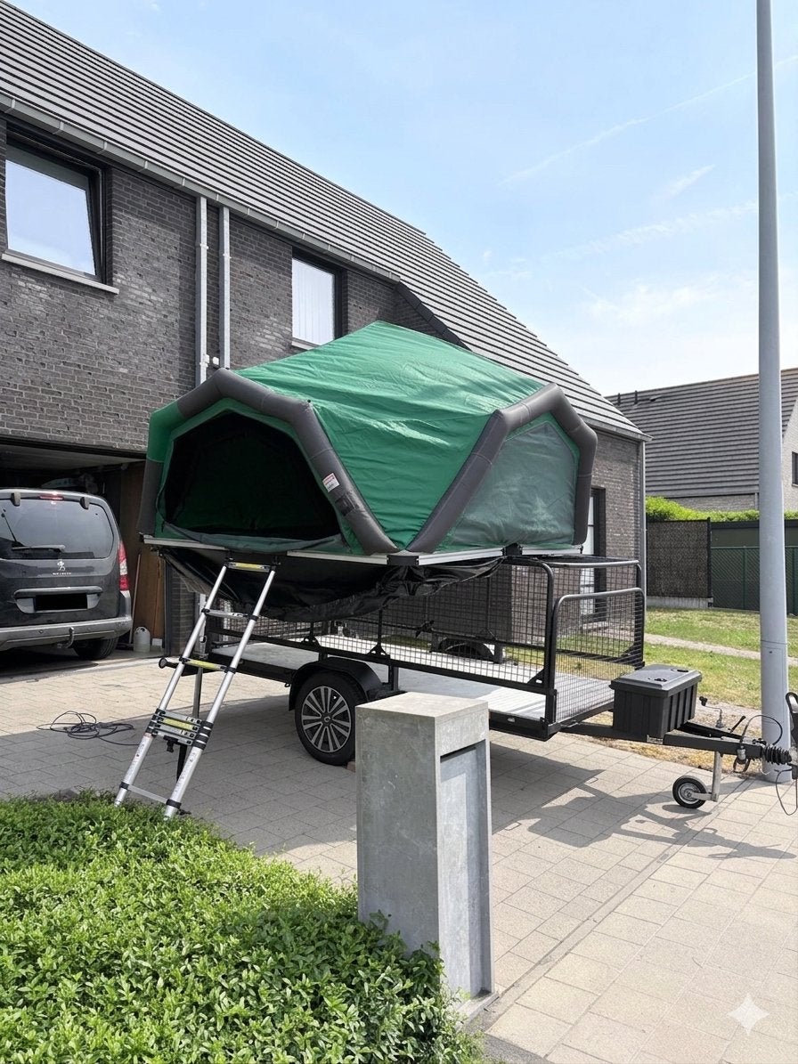 Remorque + tente de toit Fjordsen (DEUX TENTES INCLUSES !), Caravanes & Camping, Tentes, Comme neuf, Enlèvement