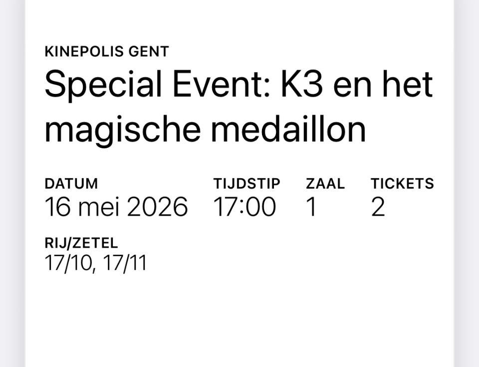 K3, Tickets en Kaartjes