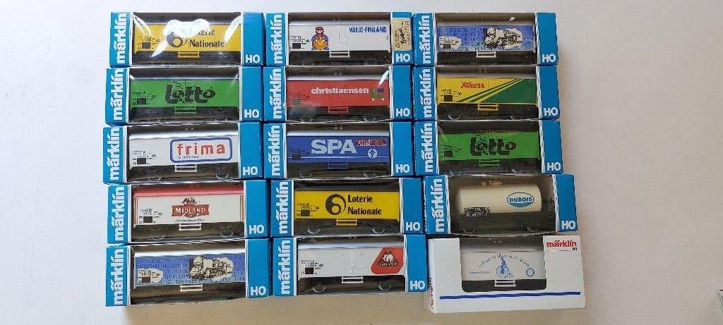 SNCB/NMBS MARKLIN ENSEMBLE DE 15 WAGONS PUBLICITAIRES*HO/AC, Analogique, Courant alternatif, Wagon, Comme neuf