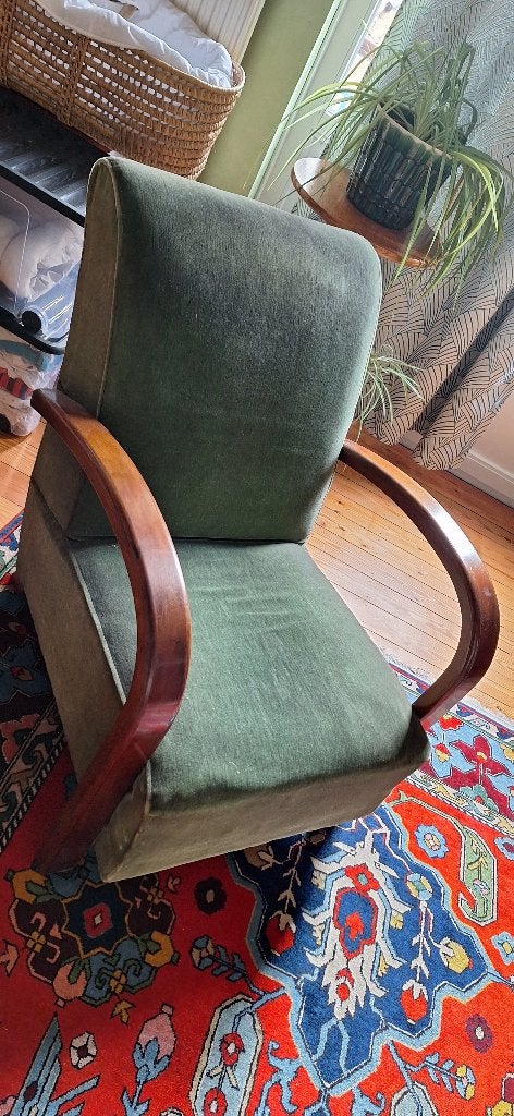 Superbe fauteuil club art déco acajou et velours, Enlèvement