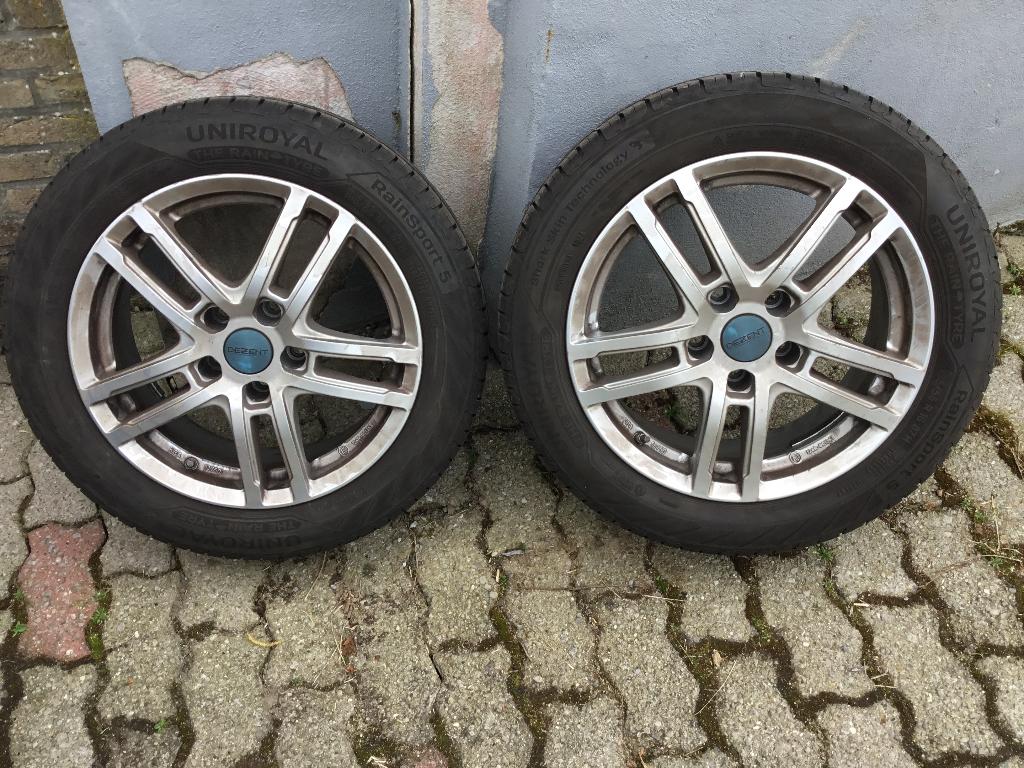 4 pneus été uniroyal avec jantes dezent 195/55 R16 87H, Ophalen, Gebruikt, Band(en), Zomerbanden