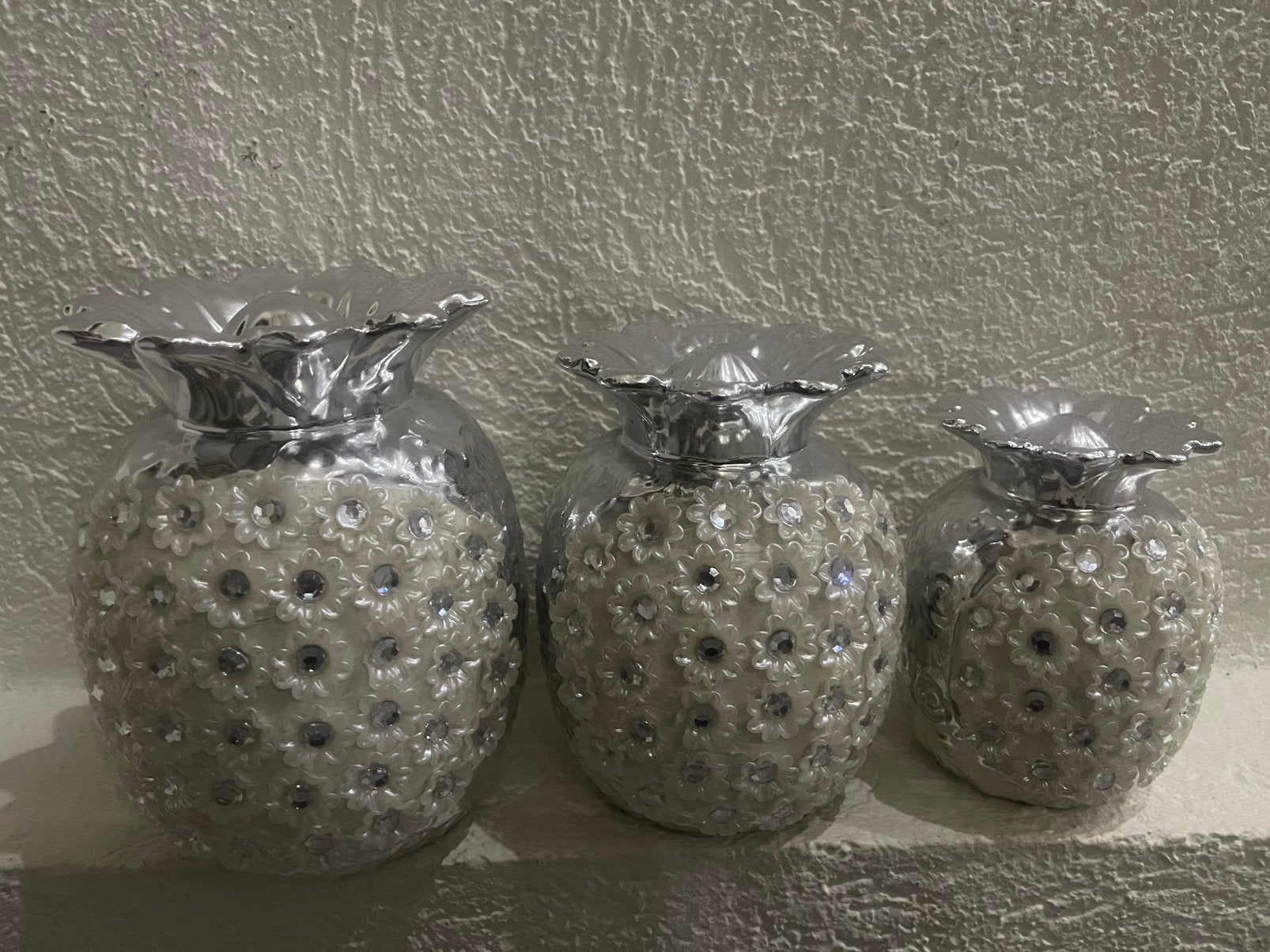 Set van 3 witte decoratievazen, Huis en Inrichting, Ophalen, Zo goed als nieuw