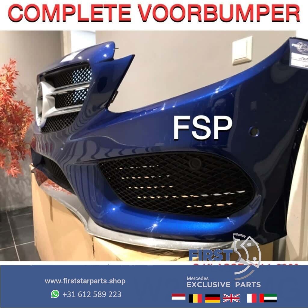 W205 AMG LINE VOORBUMPER COMPLEET BLAUW Mercedes C Klasse 20, Gebruikt, -, Voor, Ophalen of Verzenden