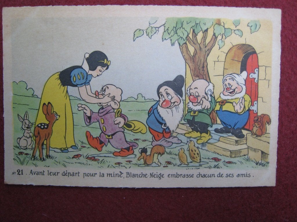 Walt Disney Blanche-Neige CP Seven Dwarfs 1945 numéro 21, Envoi, Blanche-Neige ou Belle au Bois Dormant, Utilisé, Image ou Affiche