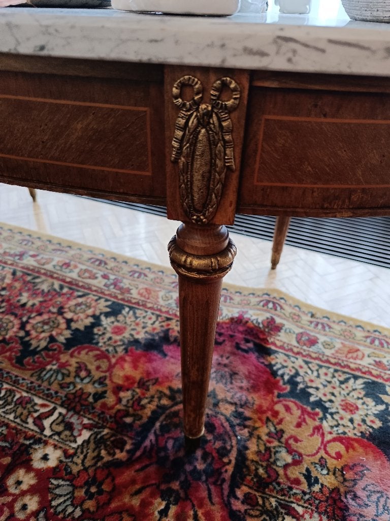Klassieke salontafel met marmeren blad, Ophalen, Gebruikt, 100 tot 150 cm, Klassiek