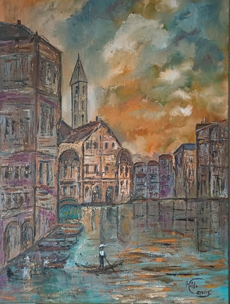 Schilderij Venetie, olieverf paletmes, nieuw., Ophalen, Olieverf