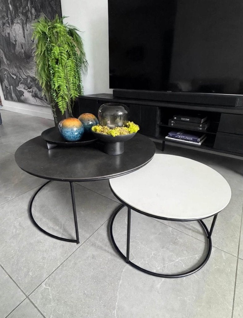 Salon tafel 2 delig rond 75cm en 50cm volkeramisch, Huis en Inrichting, Ophalen, Overige materialen, Gebruikt, 50 tot 100 cm