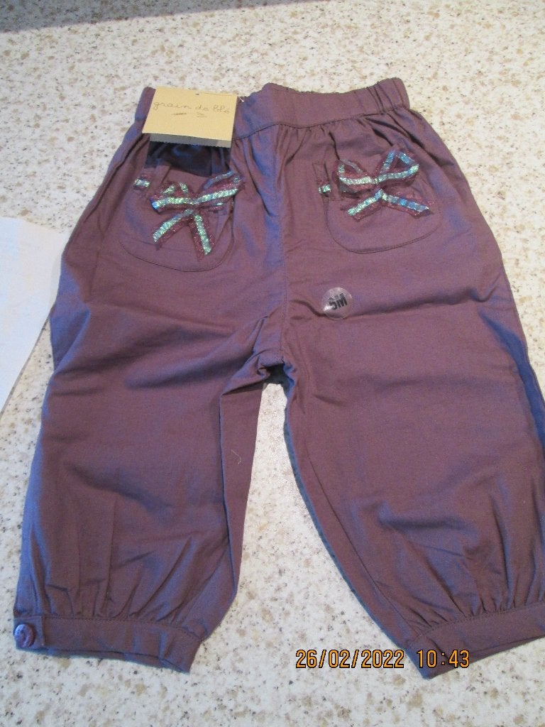 Pantalon violet de parme neuf « Grain de blé » 6 mois, Ophalen, Broekje, Meisje, Nieuw