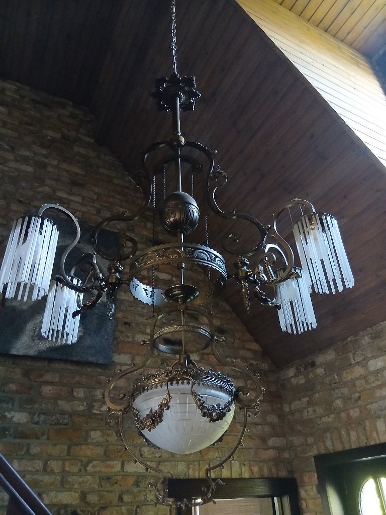 lustre ancien « lampe belge », Enlèvement, Verre