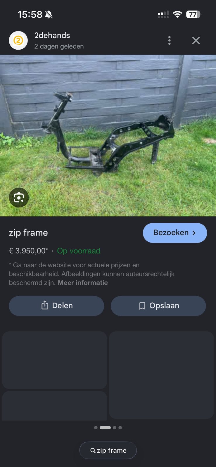 Zip frame gezocht lieft met kappen enzo. A/b en a1, Enlèvement, Comme neuf