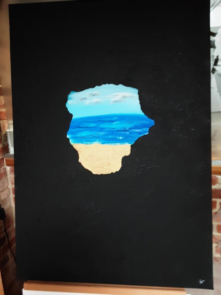 Abstract schilderij titel ”The Cave”. (100x70 cm), Antiek en Kunst, Ophalen
