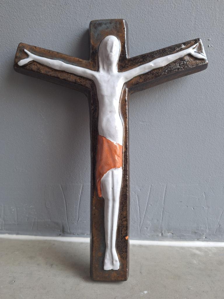 Mid-Century Keramisch Kruis, Antiek en Kunst, Antiek | Keramiek en Aardewerk, Ophalen of Verzenden