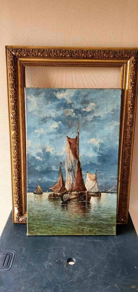 Mer du Nord, vue sur le port, huile sur toile Henri Arden, Antiquités & Art, Peinture à l'huile, Signé, Enlèvement, Toile