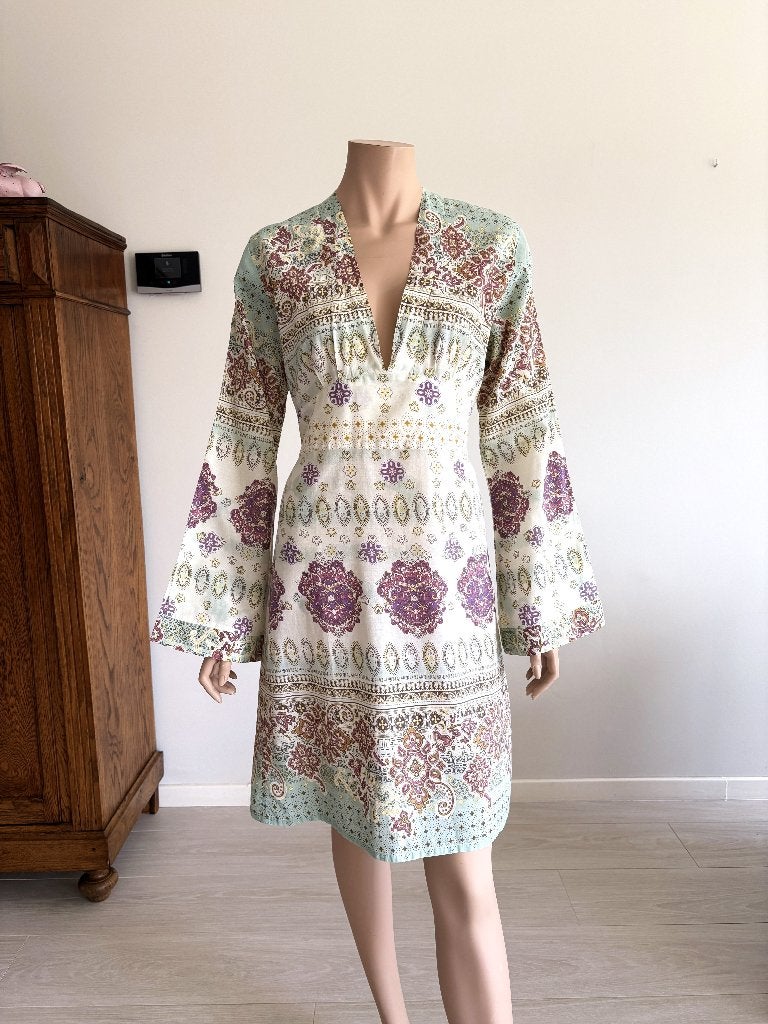 Ligne Kiwi jurk – maat L – boho print – 100% katoen – V‑hals, Kiwi Ligne, Overige kleuren, Verzenden, Maat 42/44 (L)