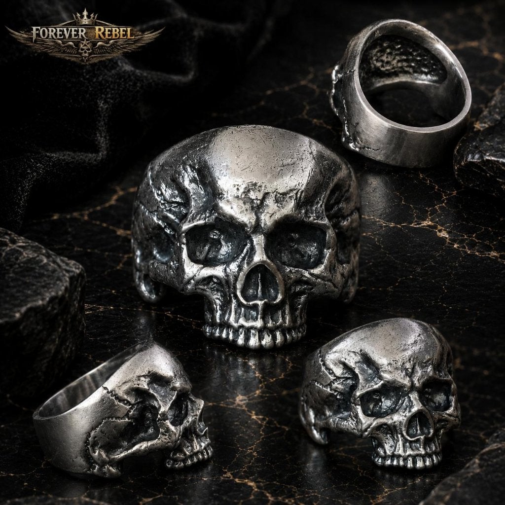 Skull of the Fallen - 925 Zilver- Alle maten, Bijoux, Sacs & Beauté, Bagues, Neuf, Femme ou Homme, Argent, Argent