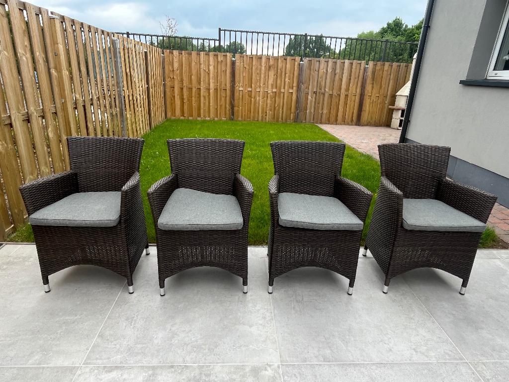 4 tuinstoelen met kussen, Tuin en Terras, Ophalen, Gebruikt