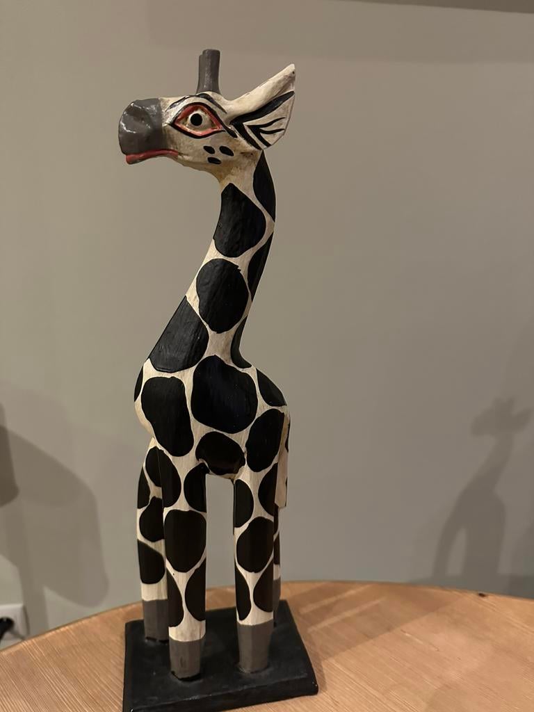 Houten Giraffe Beeld - Zwart-Wit Decoratie 40cm hoog, Ophalen of Verzenden