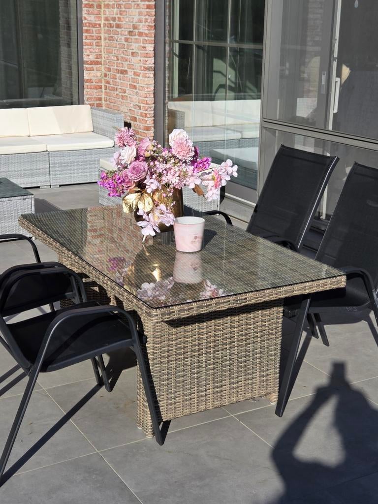 Rotan tuintafel 145cm met 5mm glasplaat, Tuin en Terras, Tuintafels, Ophalen, Rond