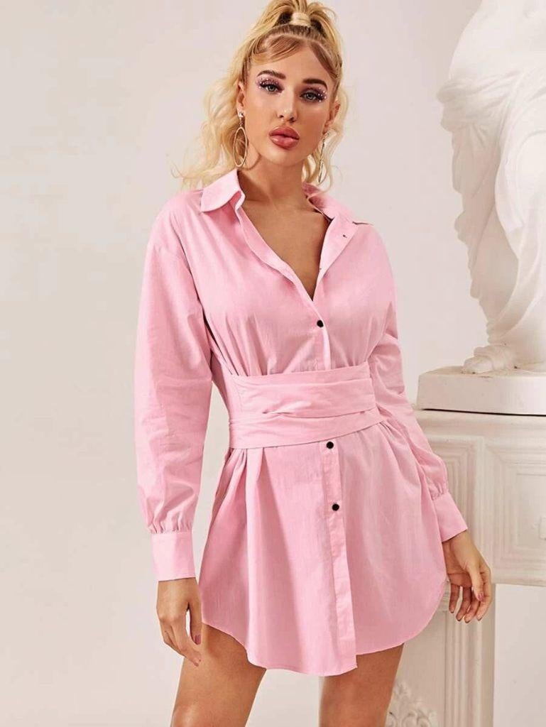 Shein - Overhemd/blouse jurk LM - licht roze - maat M/L, Maat 38/40 (M), Verzenden, Zo goed als nieuw, Roze