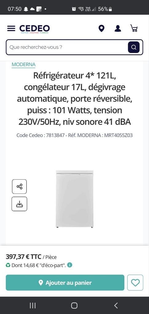 Réfrigérateur congélateur neufs, Enlèvement