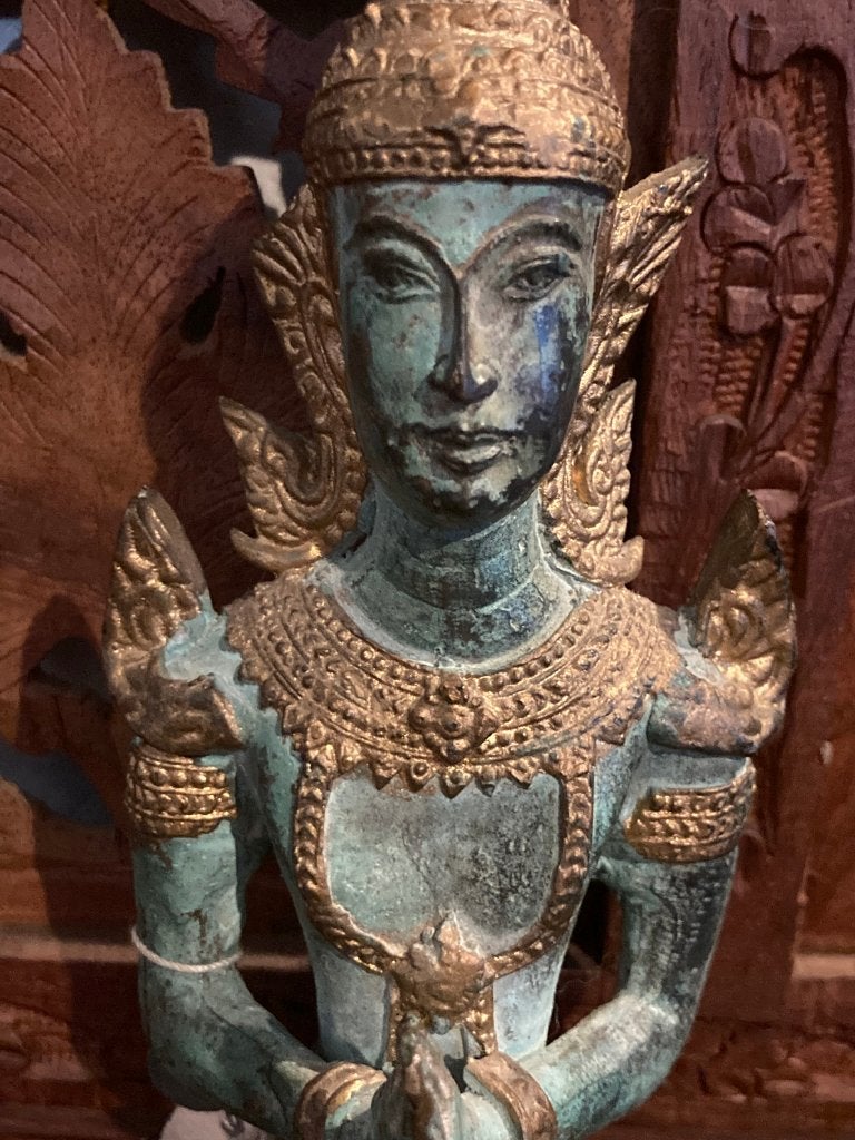 Thais Bronzen Teppanom Beeldje 24cm Massief Brons met Zegel, Enlèvement ou Envoi, Bronze