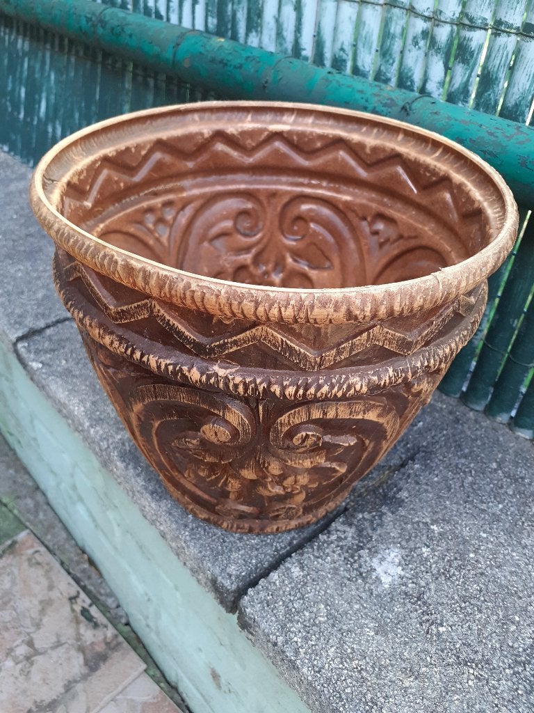 Cache pot brun avec grappe de raisins en plastique vintage, Moins de 25 cm, Rond, Synthétique, Enlèvement