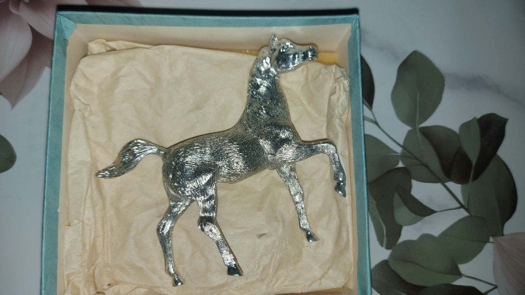 Vintage paarden beeldje verzilverd, Ophalen of Verzenden, Zo goed als nieuw, Dier