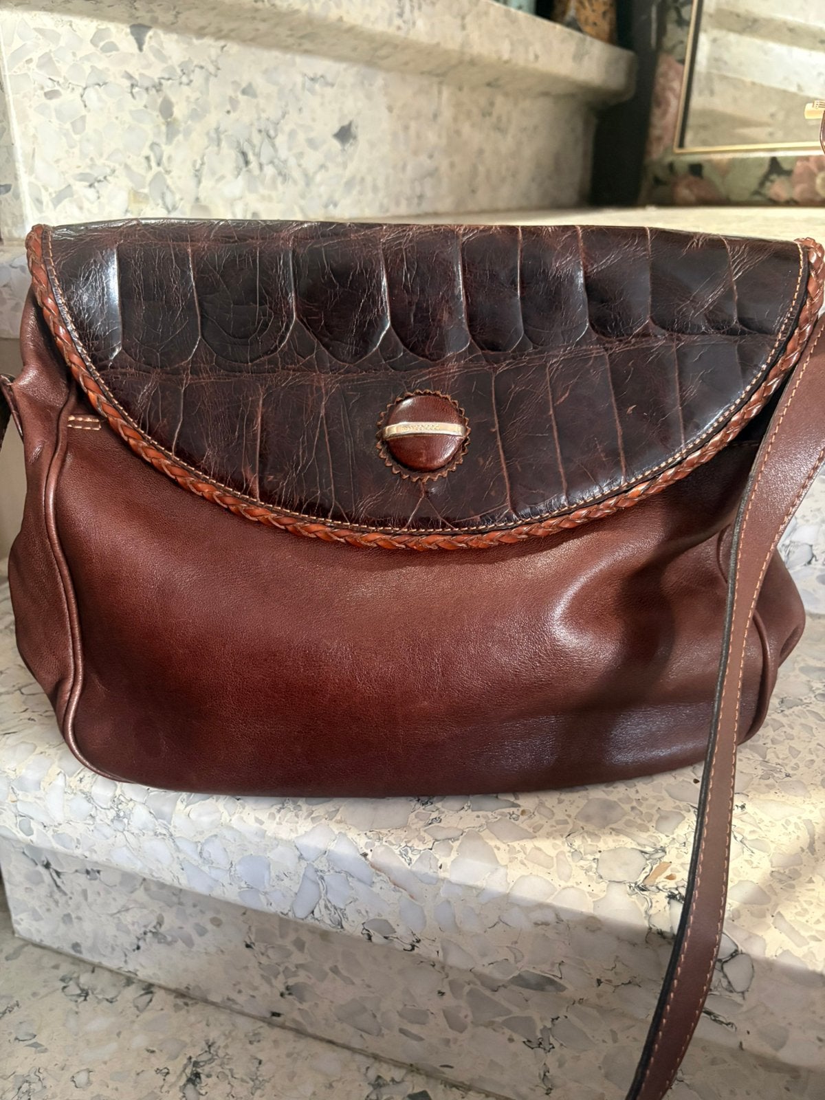 FRANCO GODI lederen schouder-en crossover tas, Handtassen en Accessoires, Ophalen of Verzenden, Zo goed als nieuw, Bruin
