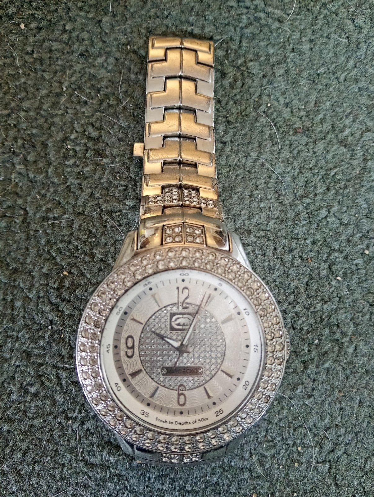 Mark Ecko Heren Horloge met Zirkoons 50 atm (bar), Montre-bracelet, Autres marques, Enlèvement ou Envoi, Acier