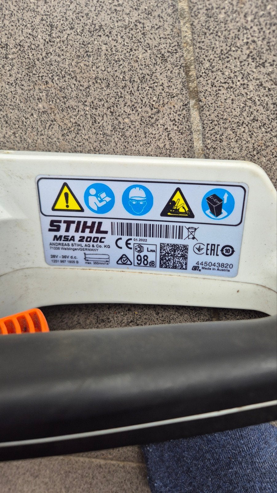 Stihl kettingzaag MSA 200C., Ophalen, Kettingzaag